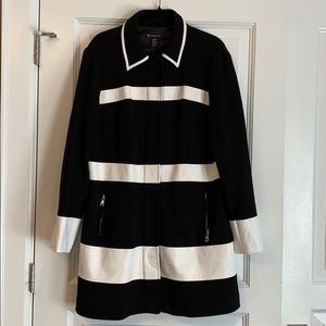 Black and white faux leather striped coat